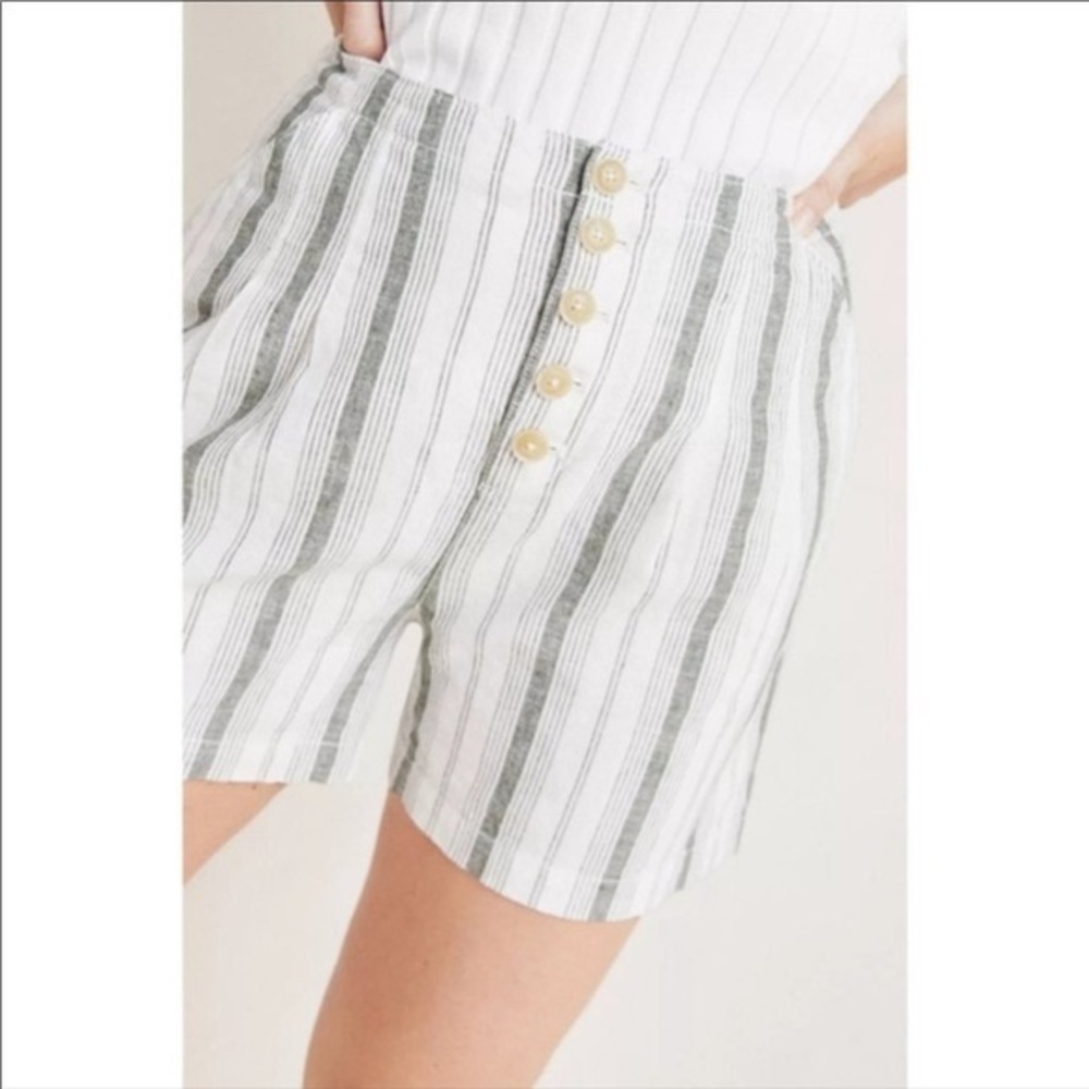 anthropologie • linen cotton high waist striped beach goer shorts